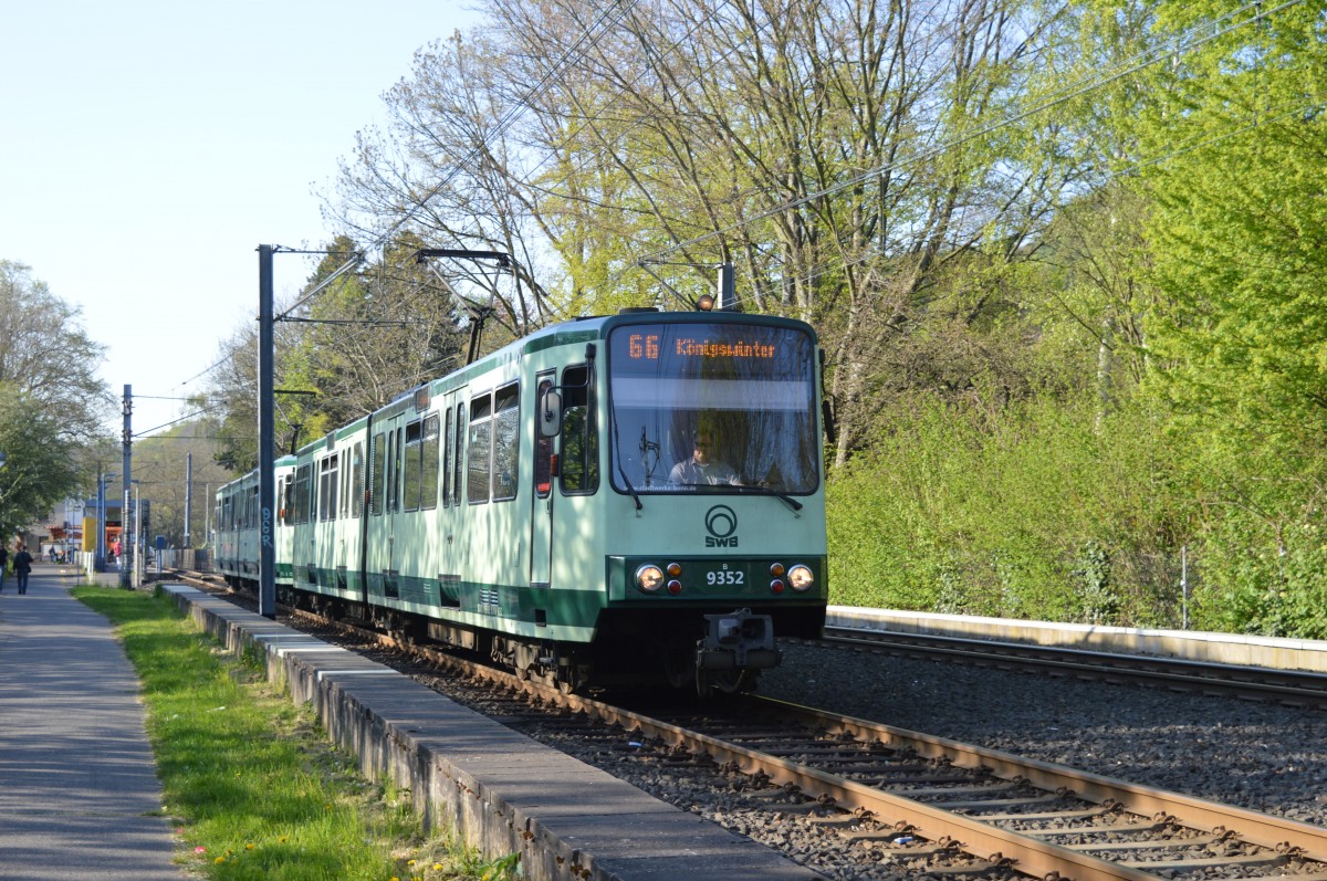 Ein Zwischenkurs nach Königswinter bilden die beiden grünen 93er Wagen auf der Linie 66.